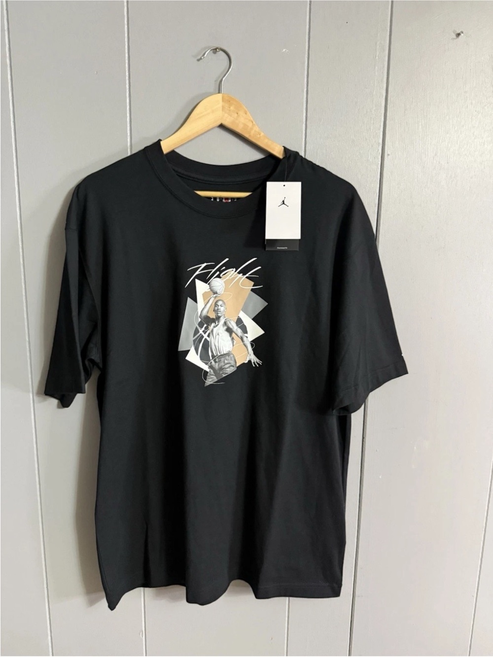 Jordan Black Tee with Gold and White Retro Graphic